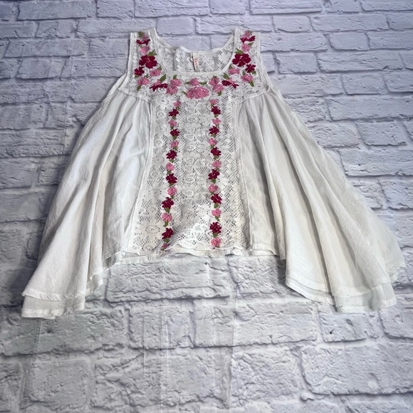 Raga Ivory Lace Embroidered Floral Boho Peasant Tank Top Medium cottagecore - Picture 1 of 7